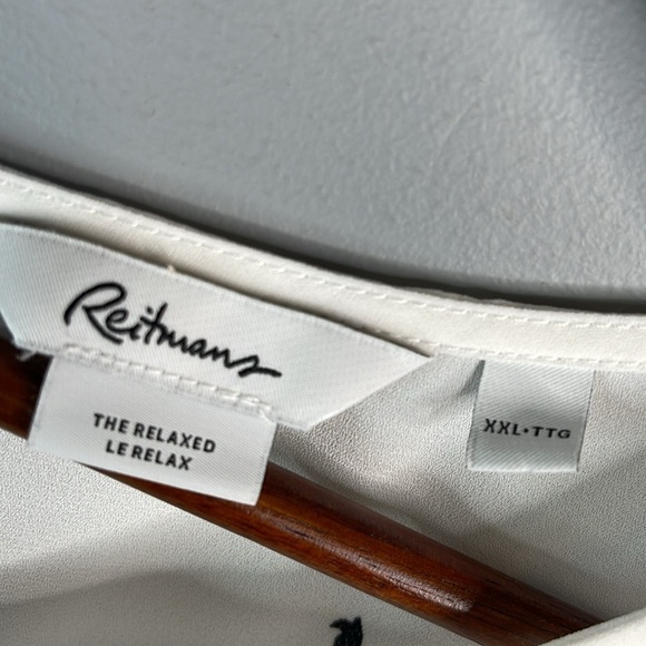 Reitmans The Relaxed Shirt Bird Print White Black Zip Pocket Keyhole Back XXL - Picture 9 of 13